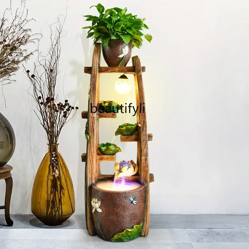 

Living room Chinese lotus flow ornament indoor circulating water decoration floor rockery fish tank landscape
