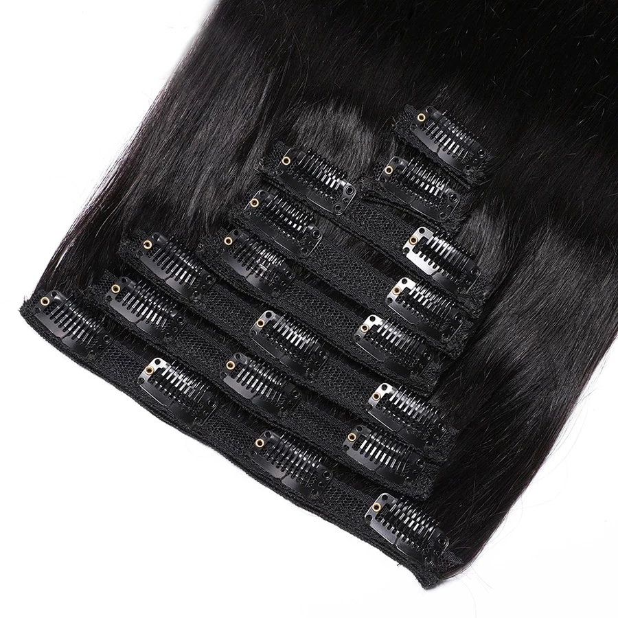 8Pcs/Set Clip In Hair Extensions Straight Human Hair Brazilian Clip In  Natural Black Color Clip Ins 22 26 Inch 120G Remy Hair