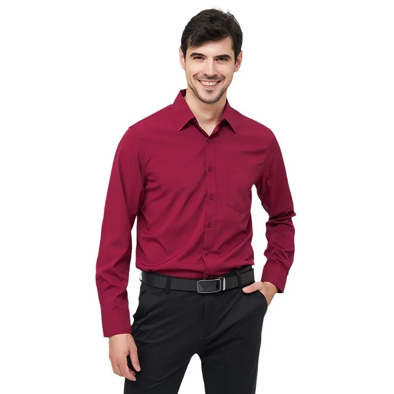 Men Breathable Business Shirts Wrinkle Resistant No-iron Breast Pocket Trendy Quality Tops & Tee Stretch Dress Shirt Man Clothes