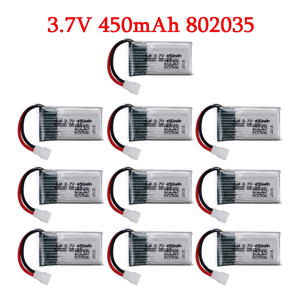 RC 드론용 충전식 배터리, 예비 부품, Lipo 배터리, H31 X4 H107 H6C KY101 E33C E33 U816A V252, 3.7V, 450mah, 3.7V, 1-10 개