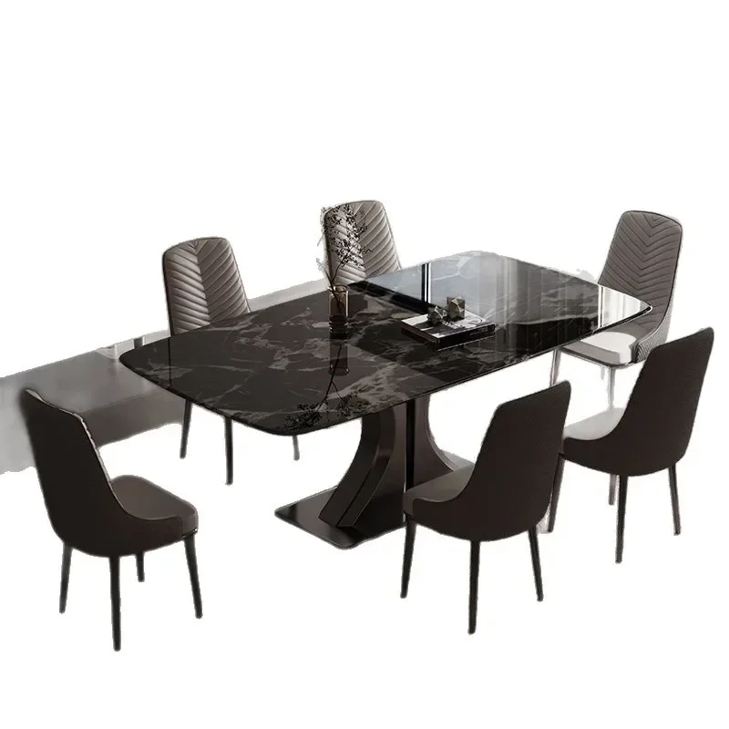 

Italian dining table and chairs supercrystalline stone dining table light luxury marble rectangular household small apartment