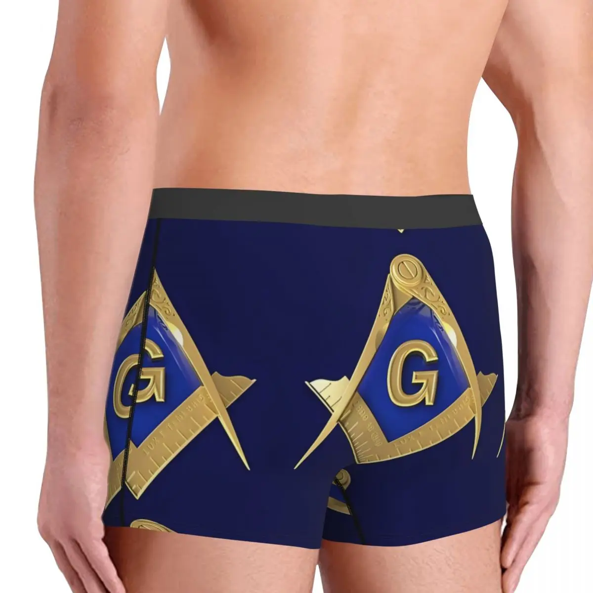 Men Freemason Gold Square & Compass Masonic Underwear Printed Boxer Briefs Shorts Panties Male Breathable Underpants S-XXL