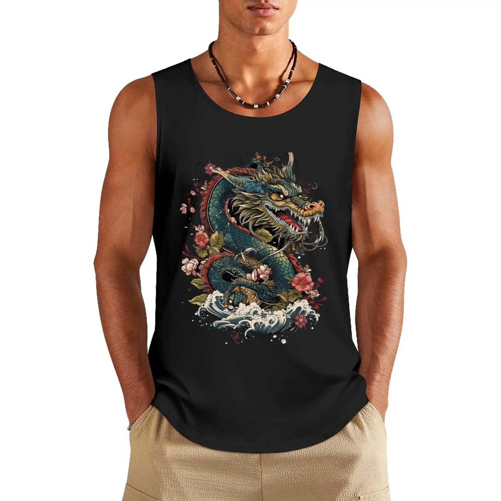 

Dragon Drawing. Japanese style art Tank Top sleeveless Men's summer t-shirt