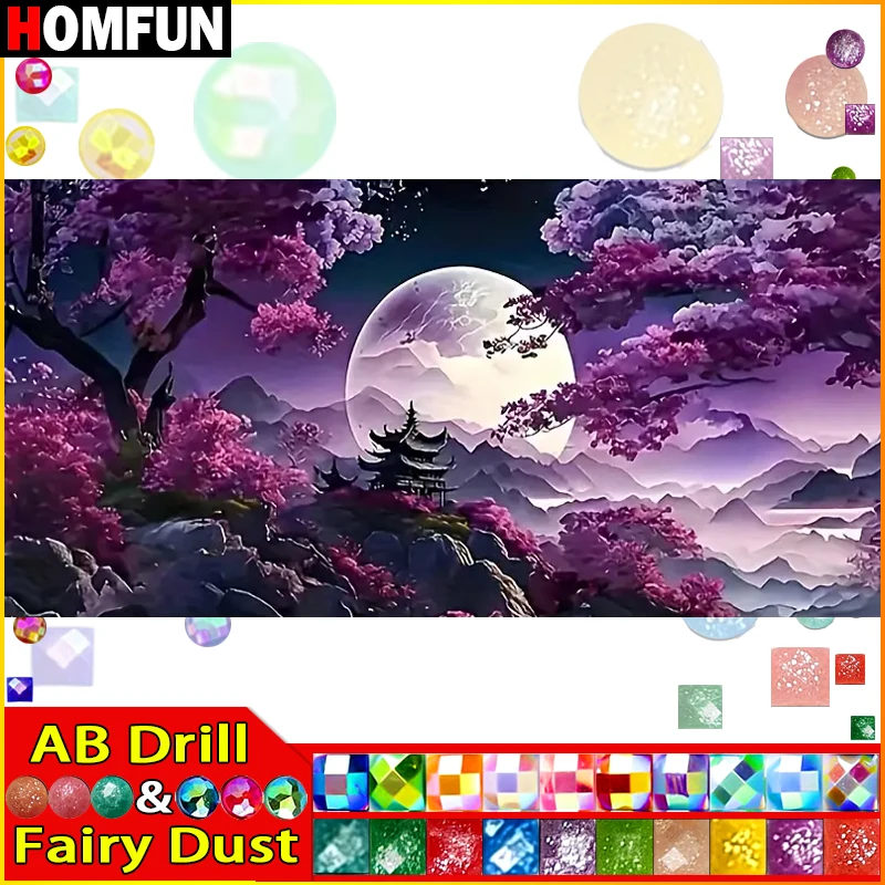 

HOMFUN Фея Пыль AB Алмазная картина "Пейзаж Луна Дерево" Полный квадратный круглый Diy 5d Алмазная вышивка Картина Горный хрусталь Искусство