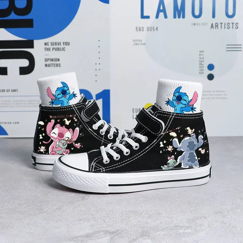 Kawaii dziecięce płócienne buty Cartoon Lilo & Stitch sportowe buty dziecięce modny nadruk trampki buty chłopcy dziewczynki buty do tenisa