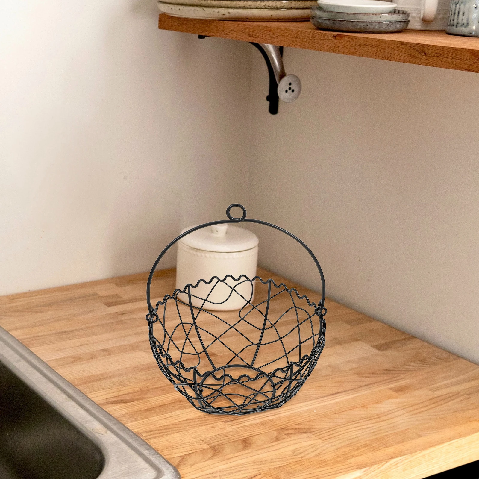 

Vintage Iron Kitchen Storage Basket Compact Wire Fruit Vegetable Egg Holder Food Organizer Countertop Container