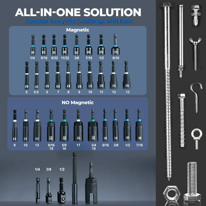 Magnetic Impact Nut Driver Set, 34pcs Impact Driver Bit Set, Deep Nut Driver Set, Impact Socket Adapters