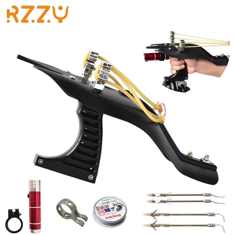 Upgraded Shooting Slingshot Professional Wild Fishing Tool Set With Guard Plate With Fishing Reel Outdoor Fast Fishing