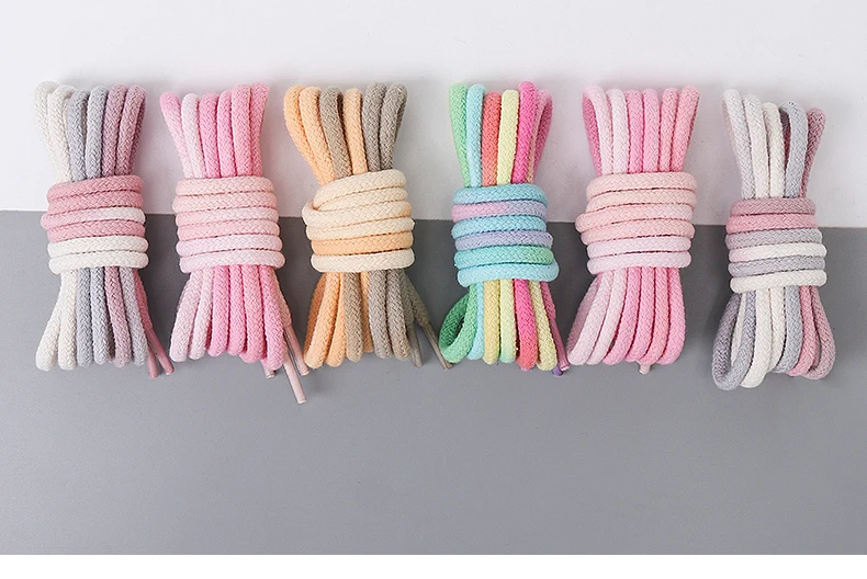 4 mm dicke, runde Schnürsenkel für Sneaker, Freizeitschuhe und Canvas-Schuhe, bunte, farbverlaufende Schnürsenkel, Baumwoll-Sportschnürsenkel, Regenbogen-Schnürsenkel. – Detail 9