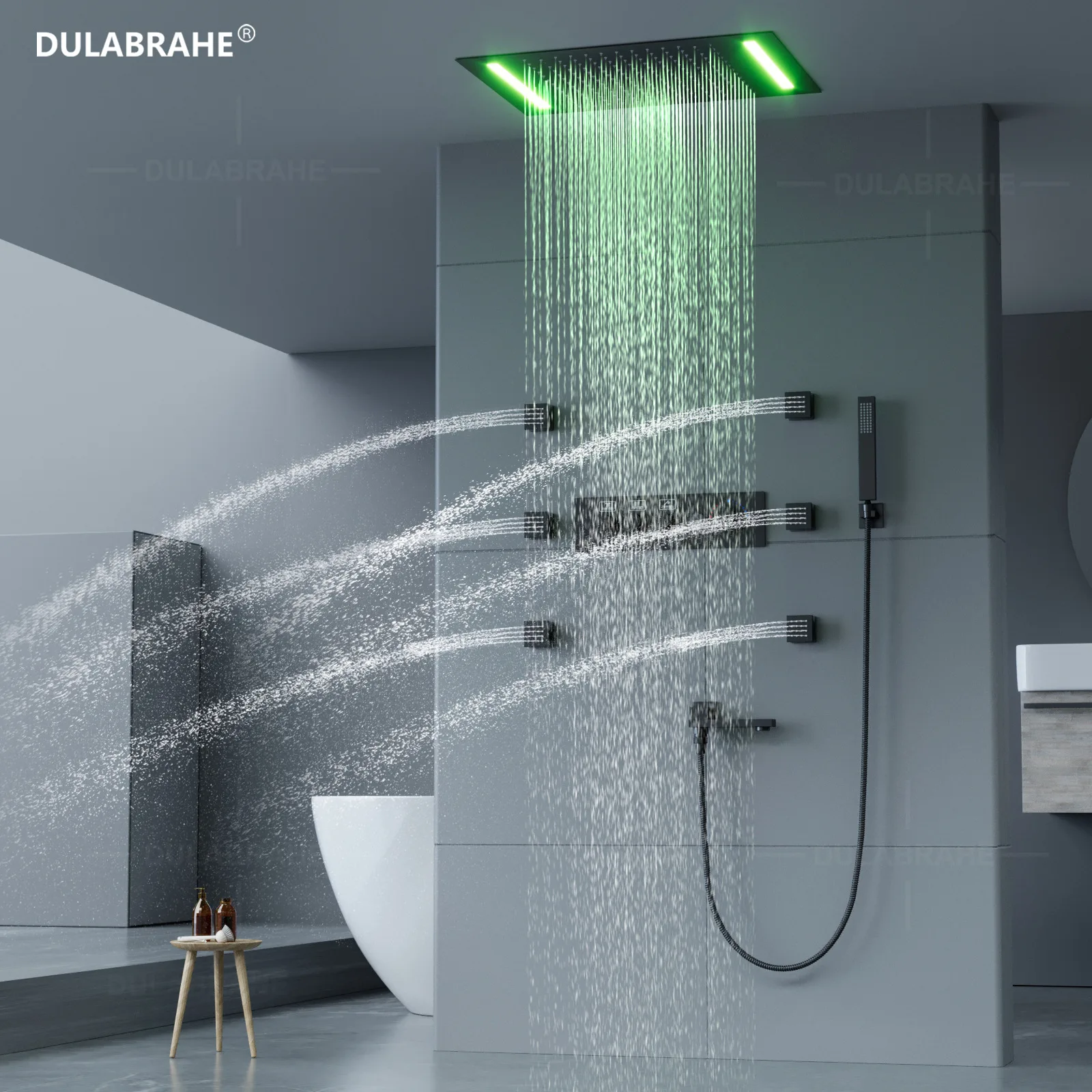 LED Concealed Shower Embedded 500*360mm Shower Head Temperature