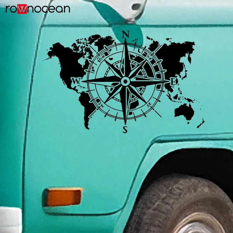 World map Compass Camper Sticker - Vinyl decals for your van, camper or caravan E973