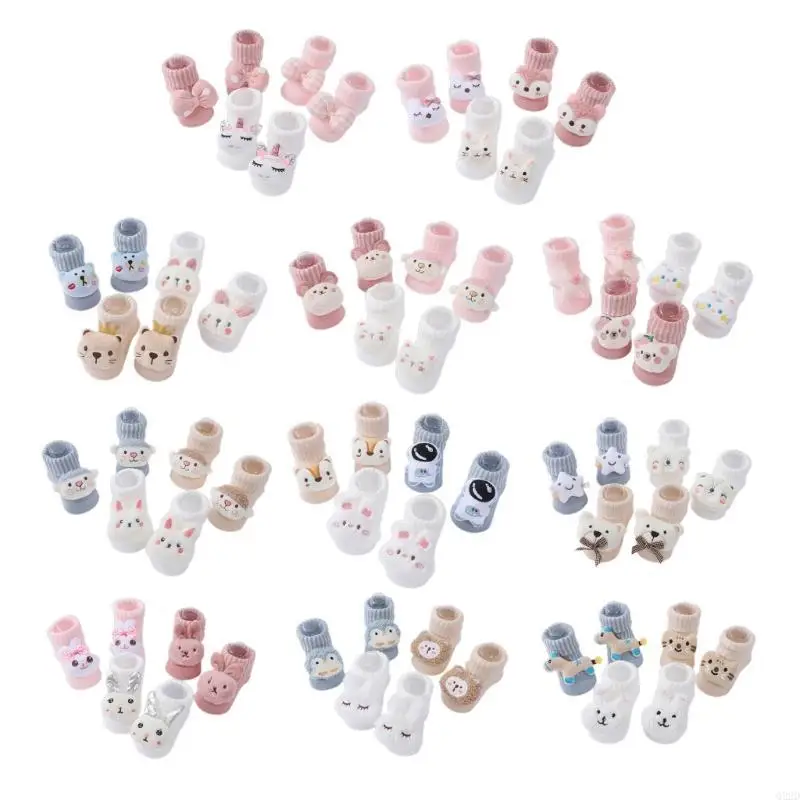 

Q22D 3 Pair/set Cartoon Animal Socks Newborn Baby Lovely Dolls Knit Floor Socks
