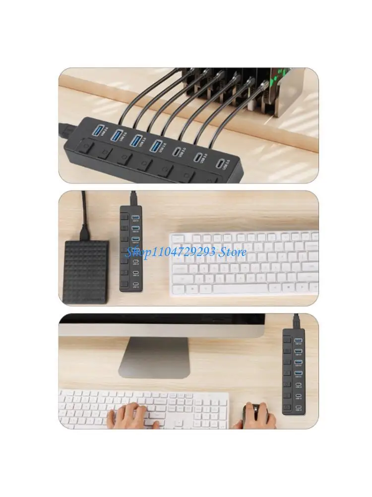 Y2GD 7 in 1 USB C Adapter 4 USB3.0 Port 5Gbps Transfer Data dengan sakelar