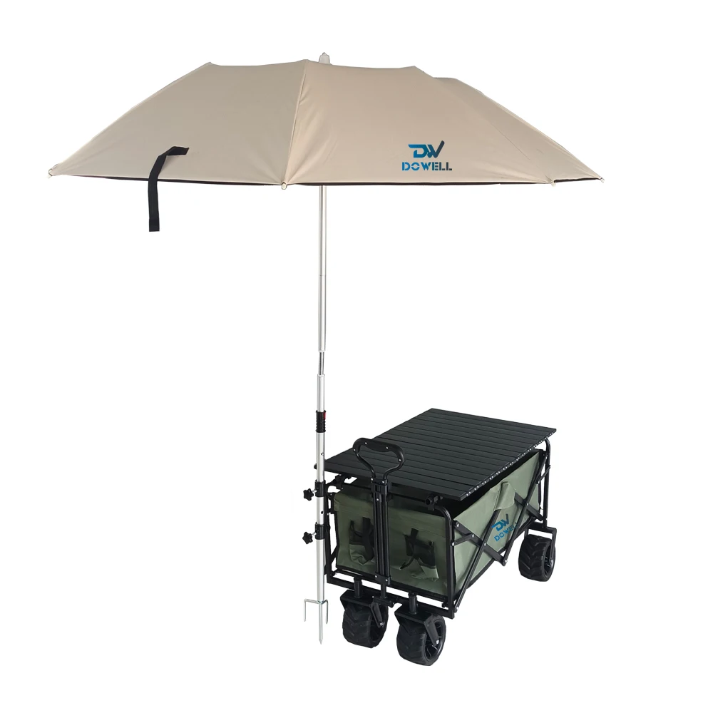

Outdoor Beach Wagon Set Folding Chair Umbrella Camping Cart With Table Telescopic Handle Trolley