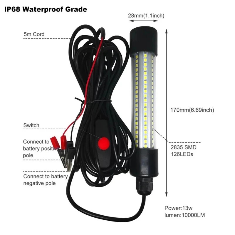 1 PC Portable Underwater LED Fishing Light High Brightness USB Rechargeable Multi-Color Night Fishing Light for Enhanced Visibil