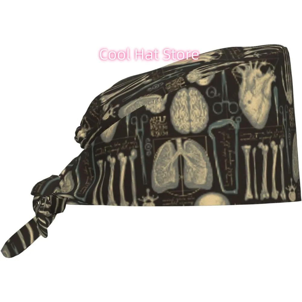 Medical Anatomical Vintage Unisex Adjustable Sweatband - Elastic Bandage Cap - Scrub Caps for Nurse Working Cap