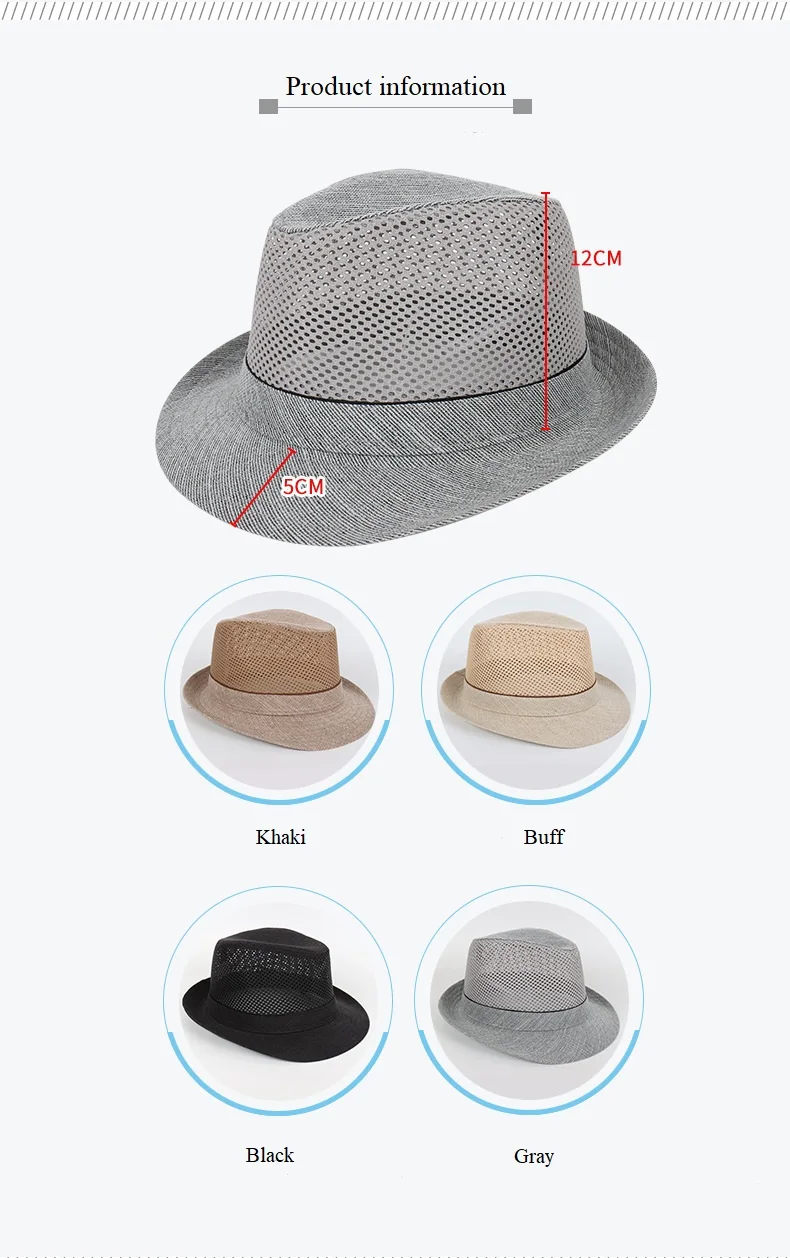 Frühling & Sommer Männer Fedoras Netz Stoff Atmungsaktiv Bowler Hut – Detail 2