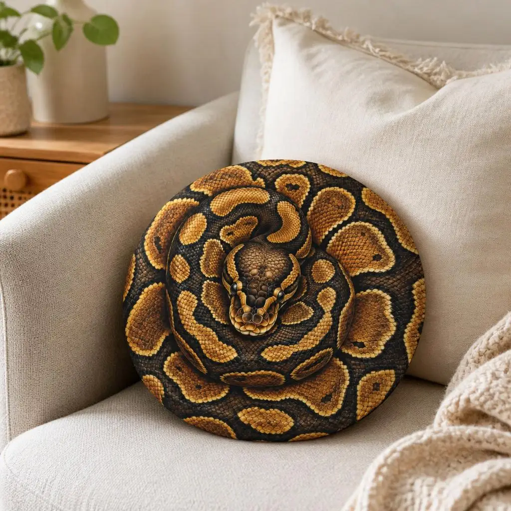 Coiled Ball Python Plush Pillow Reptile Keeper Cushion Snake Lover Throw Pillow Round Decorative Home Decor Exotic Pet Gift
