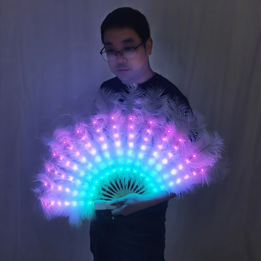 Color Ostrich Feathers LED Fan Performance Dancing Lights Fans Night Show Singer DJ Costumes Halloween Party Gifts