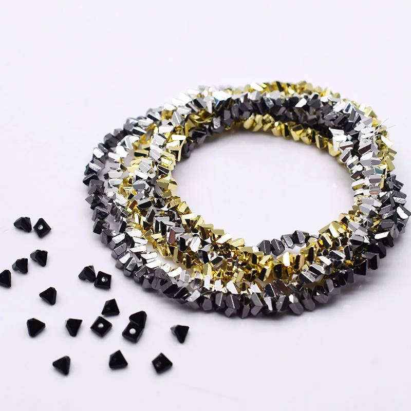 New Gold Color Silver Color Triangle Crystal Beads 4mm 130pcs Crystal Glass Loose Spacer Beads For Jewelry Making DIY image 3