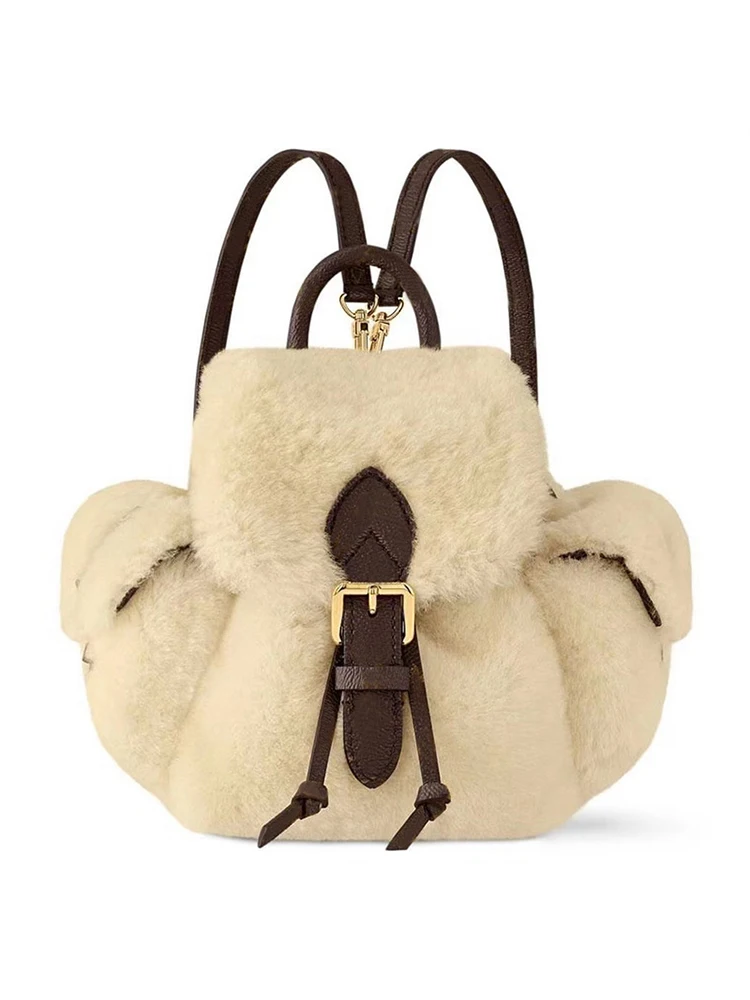 

Fashionable Plush Backpack Women's 2026 New Splicing Color Block Fur Double Shoulder Bag Casual Japanese Style Commuting ...