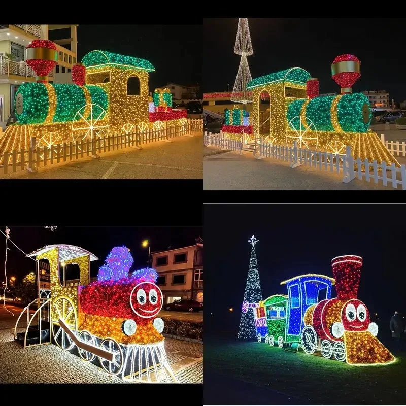Outdoor Waterproof Cartoon Light Show Stock Spot Street RGB Pixel Light LED Train Pattern Christmas Decoration Light for