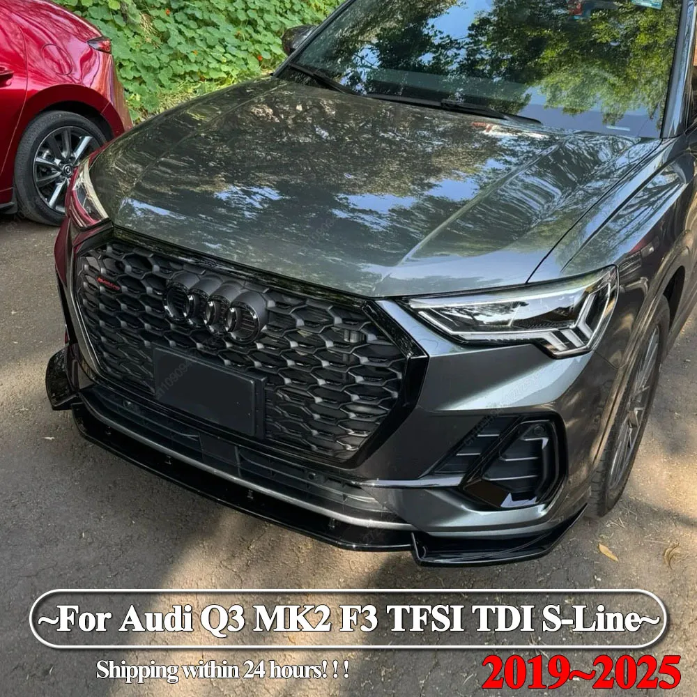 

3 шт. автомобильный передний бампер, сплиттер, спойлер, диффузор для Audi Q3 MK2 F3 TFSI TDI S-Line 2019-2025, кузовные комплекты, тюнинг, ABS, глянцевый черный