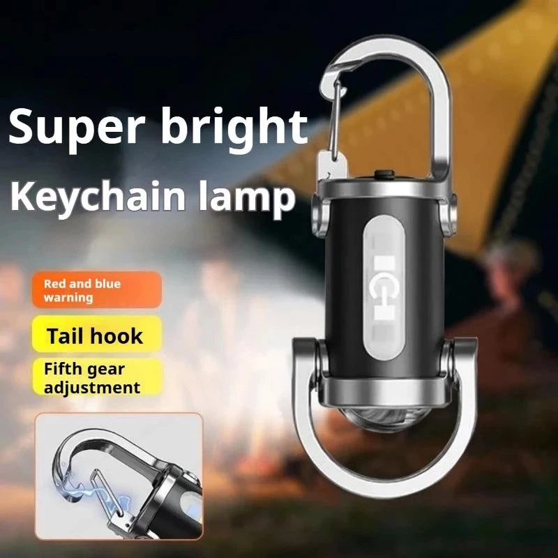 Mini Portable Flashlight, Keychain Design, Red And Blue Flashing Light, LED Side Light, 5 Lighting Modes Flashlight,Pocket Torch