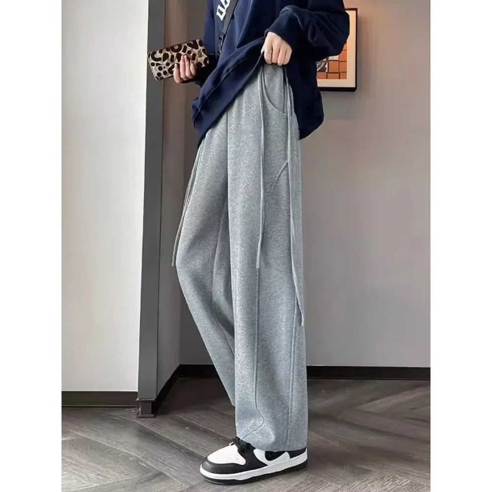 Coffee Colored Drawstring Wide Leg Pants for Women Instagram Autumn and Winter New Drape Straight Leg Versatile Casual Pants