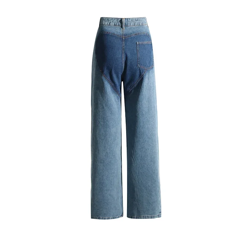 Spring Hollow Out Jeans For Women High Waist Patchwork Zipper Casual Wide Leg Pants Female Fashion Clothing New