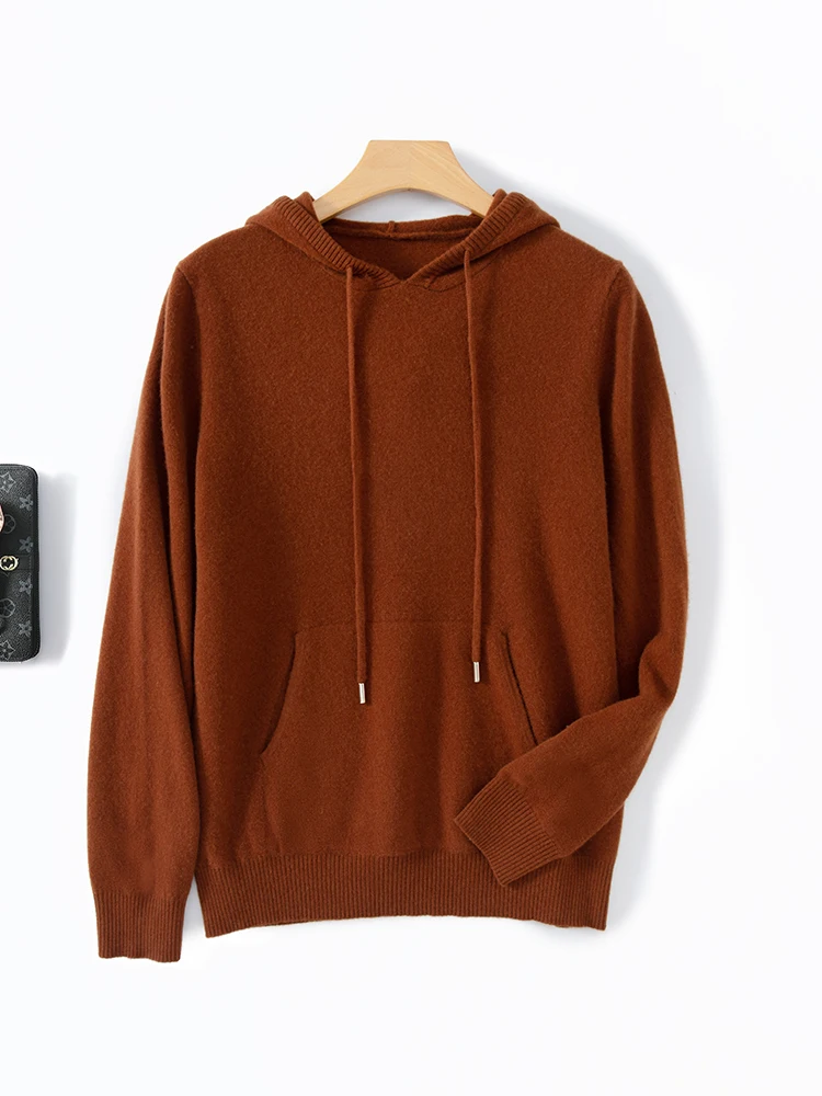 

Leisure 100% Merino Wool For Men Hoodie Pullover Solid Color Knit Sweater Autumn Winter Cashmere Business Leisure Clothing