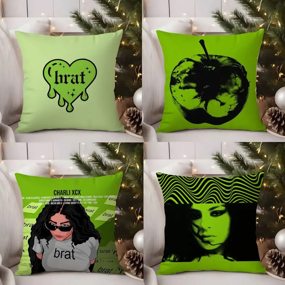 

C-Charlis XCX B-BRAT Pillow Case Office Sofa Dorm Chair Back Short Plush Double-sided Printing Home Cushion Cover