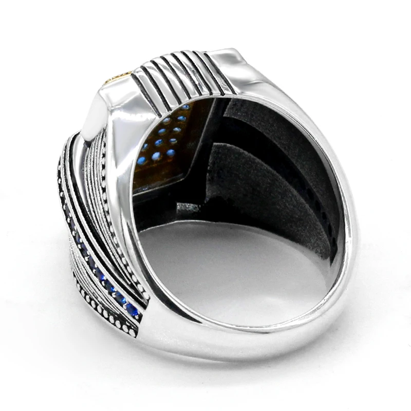 S925 فضة الأزرق الزركون الرجال خاتم Türkiye الرجعية مربع الرجال المجوهرات فاسق حلقة جديدة ارتداء اليومي هدية إعطاء مهرجان