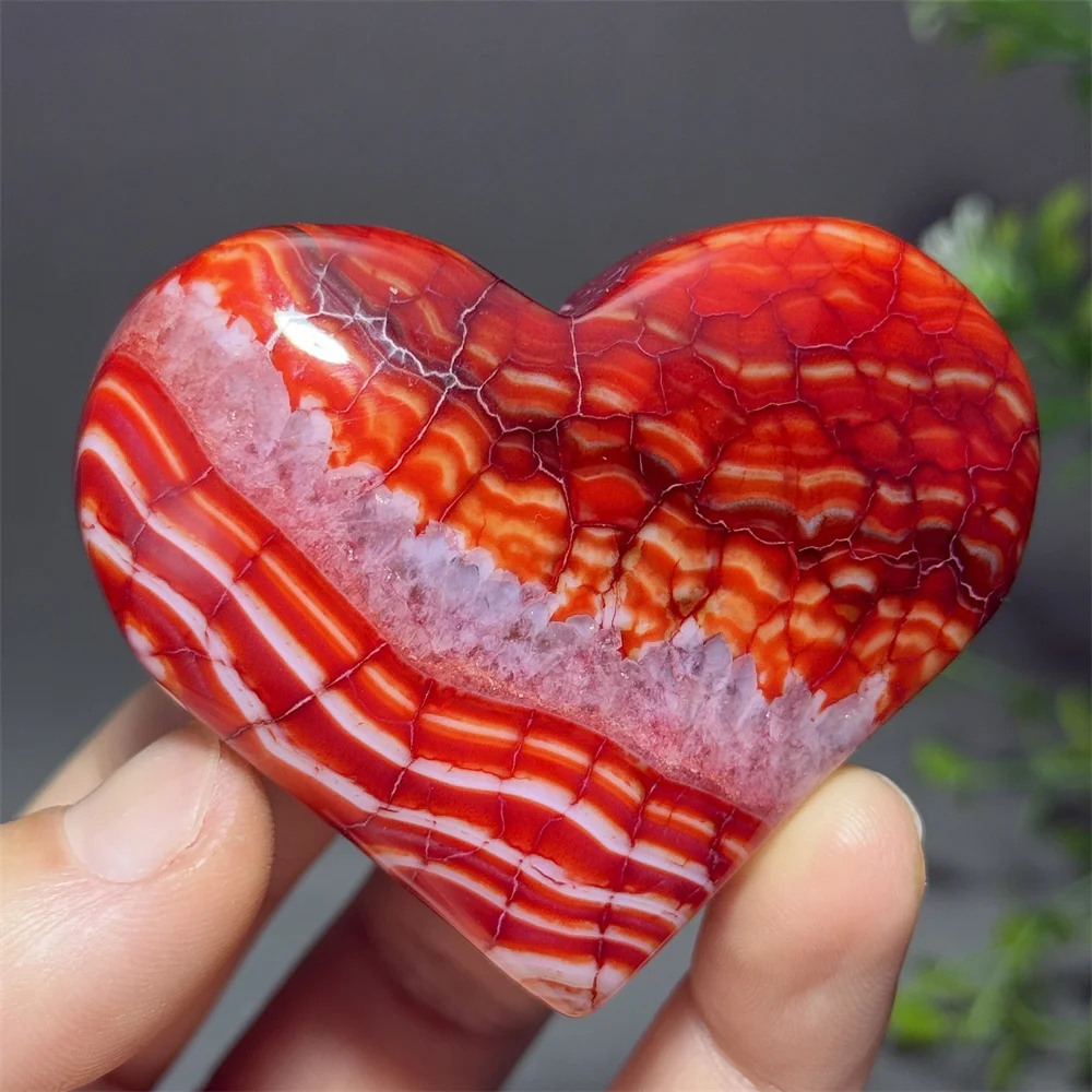 Dragon Pattern Agate Colorful Heart-Shaped Mineral Crystal Polished Aura Energy Witchcraft Meditation Home Decoration Gift