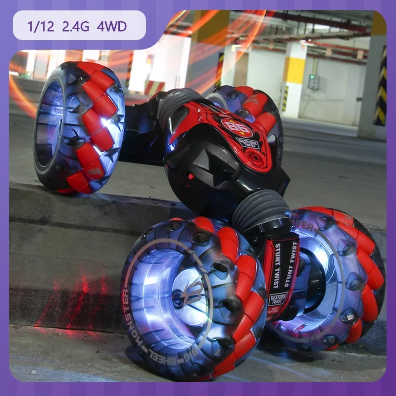 

1/12 2.4G Rc Car 4wd Flip Remote Control Car Stunt Lighting Gesture Induction Music Climbing Racing Car Children'S Toy Gift