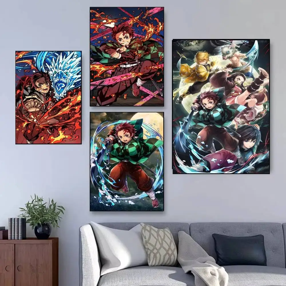 Póster de Demon Slayer de Anime Kamado Tanjirou, arte autoadhesivo, pegatina de papel impermeable, decoración de pared de habitación, Bar y cafetería