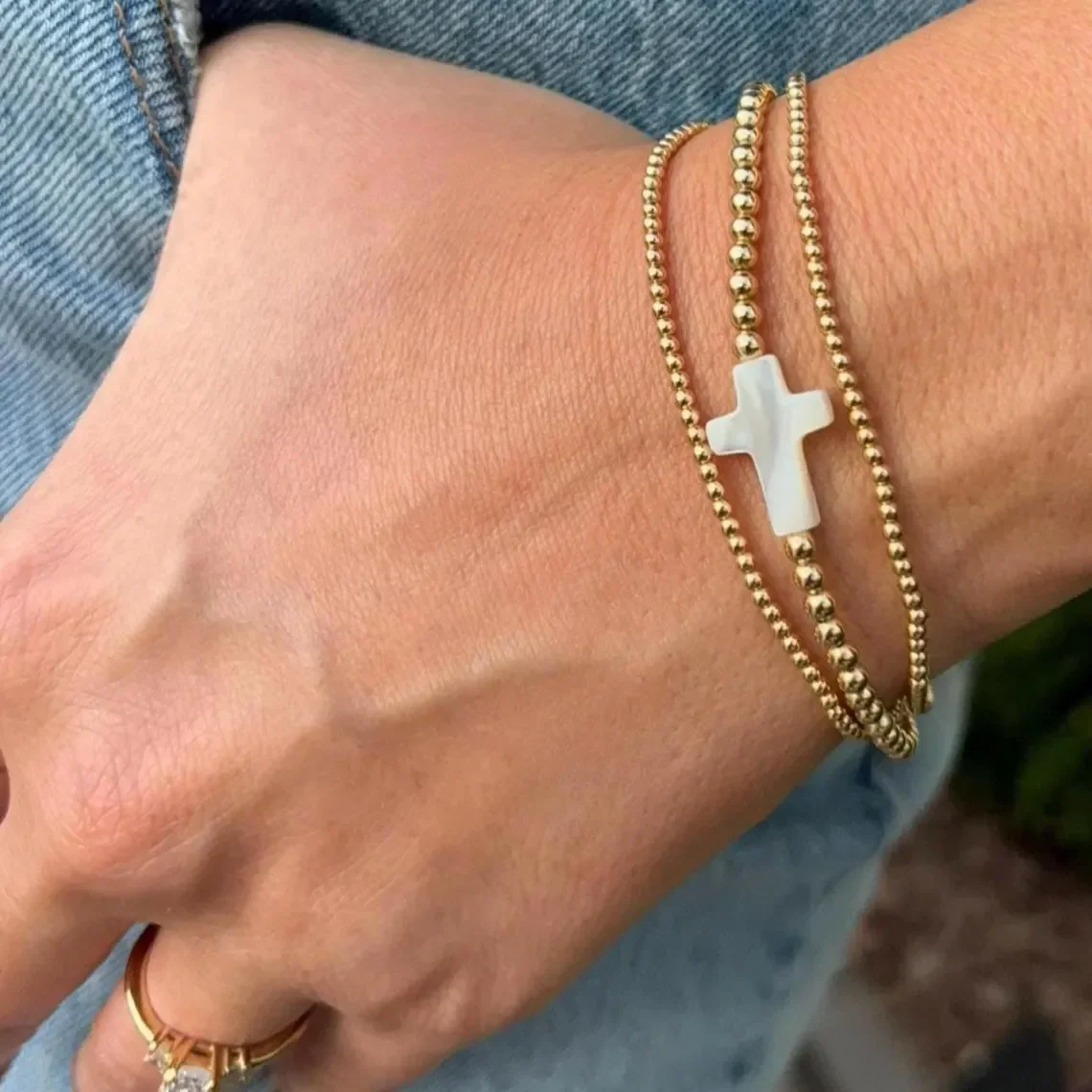 

CCGOOD Christian Cross Bracelet Fashion Boho Jewelry 2mm Gold Plated 18K Beads Bracelet for Women Minimalist Pulseras Mujer