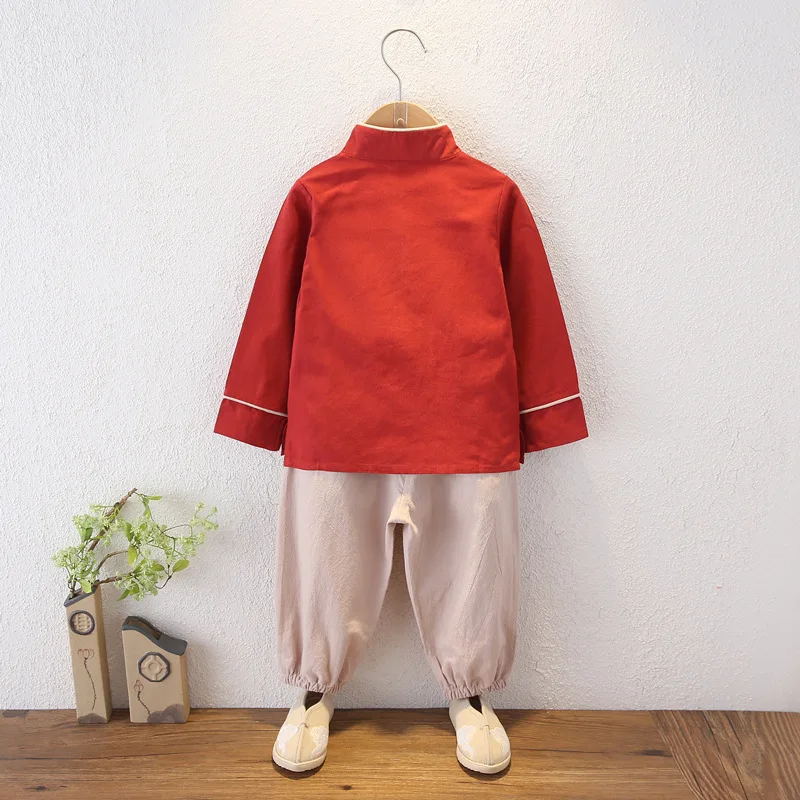 Hanfu National Style Children Wear Boys Linen Suit Spring Autumn Clothes Generous Traditional Chinese Costume Baby Tang Suit