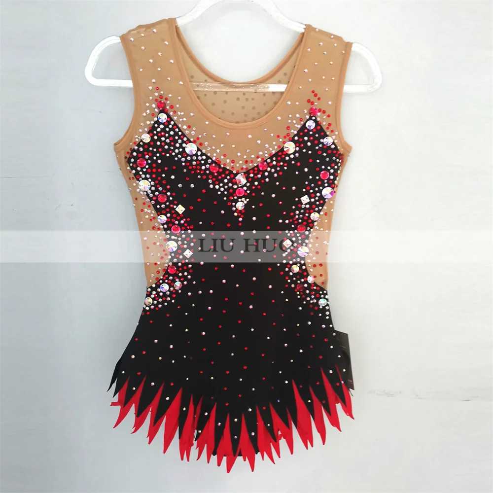 LIUHUO 사용자 정의 여자 소녀 의상 성능 리듬 체조 레오타드 경쟁 아이스 스케이트 복장 현대 블랙 레드 키즈