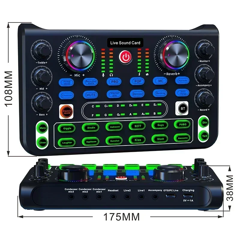 Kartu suara HD X60 versi bahasa Inggris, kartu suara profesional Mixer Audio untuk siaran Karaoke KTV bernyanyi Mixer suara langsung