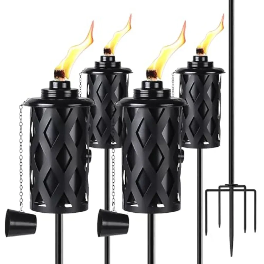 

Upgraded 60 Inch Citronella Torches for Outside Set of 6 Oz Outdoor Garden Torches with 5-Prong Grounded Stake Metal Torch for