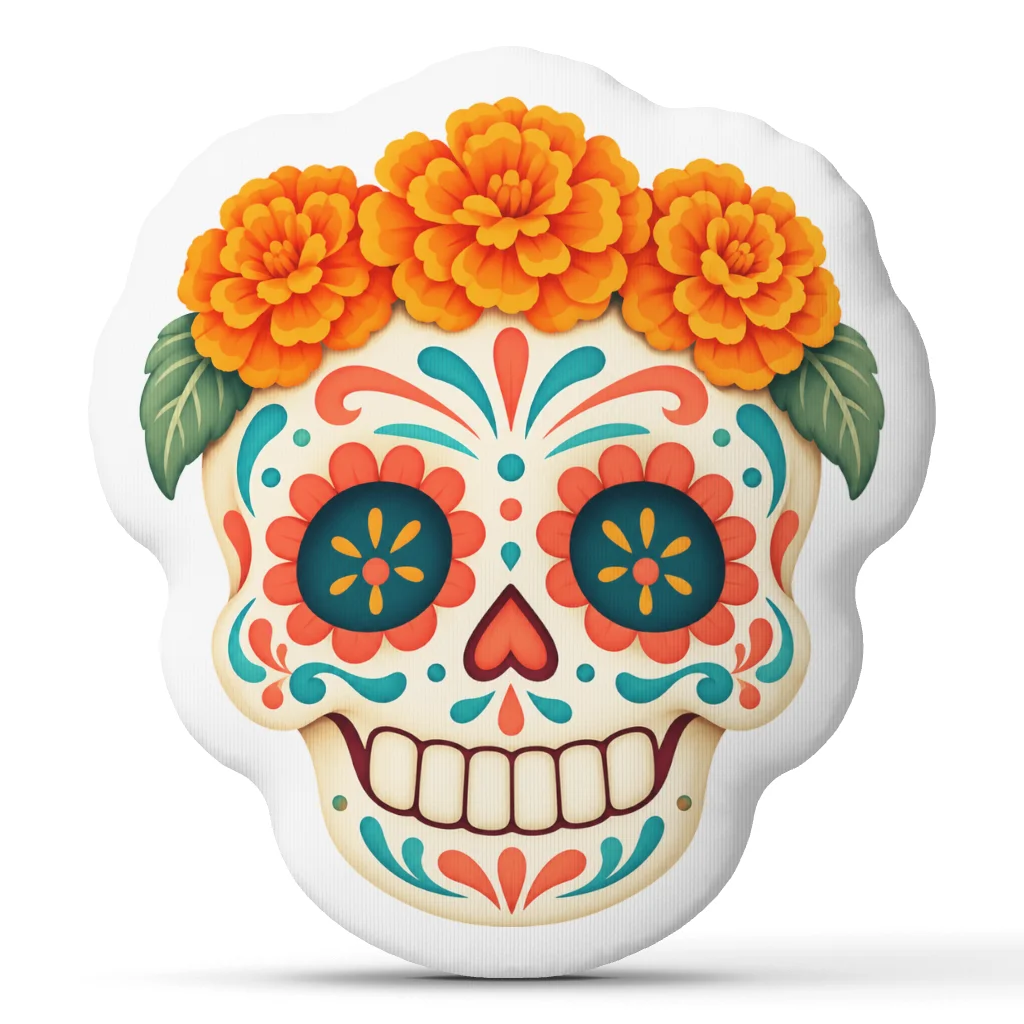 Dia de los Muertos Sugar Skull Shaped Throw Pillow Festive Floral Stuffed Cushion Irregular Floor Pillow Sofa Home Decor Gift
