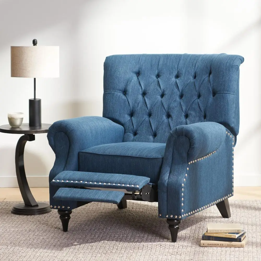 كريستوفر نايت هوم نسيج أزرق كحلي دفع خلفي لهجة كرسي توالت الأسلحة برشام ديكور #3