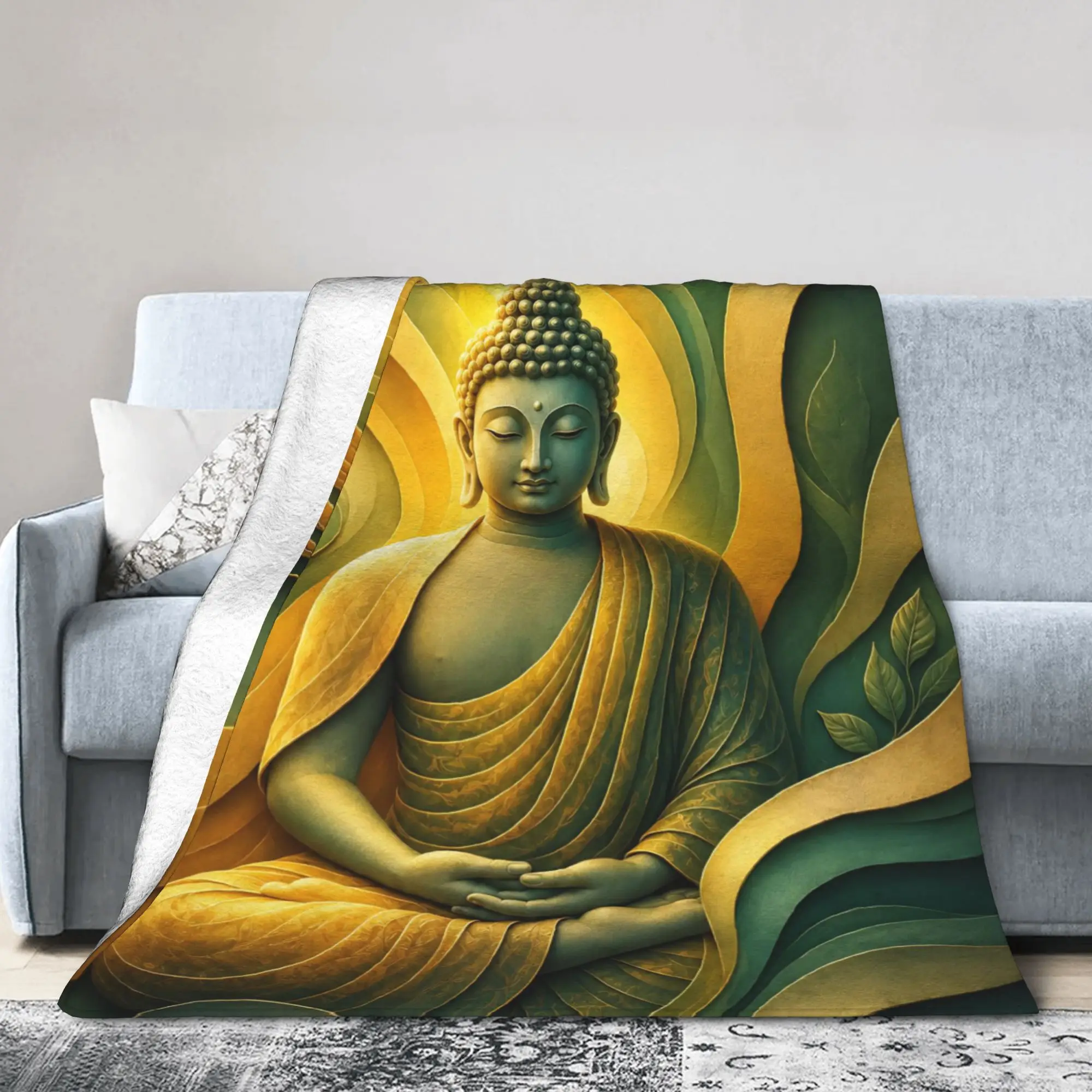 Buddha Lotus Zen Meditation Fuzzy Blanket Y2K Harajuku Awesome Throw Blanket for Home Hotel Sofa  150*125cm Quilt