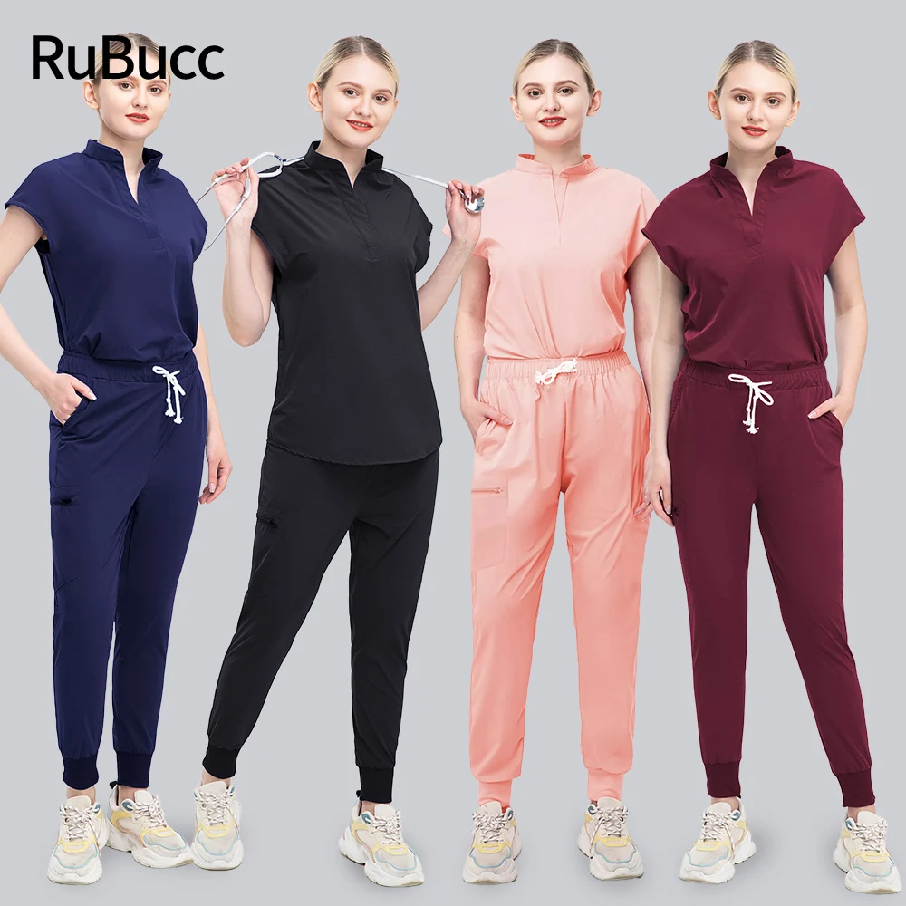 

Solid Color Surgical Suits Tops+Jogger Pants Hospital Pet Clinic Doctor Nurse Work Suits Medical Clothes Nursing Scrubs Uniforms