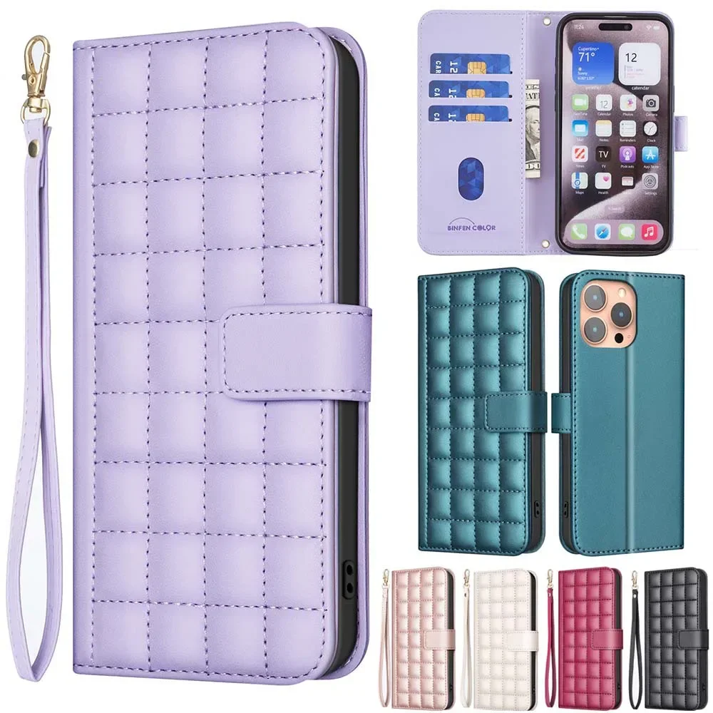 

Wallet Leather Case For Honor X6B 200 Lite 100 90 Pro X9B X8B X7B X7A X6A X50i Magic 6 Lite Checkered Phone Cover Strap