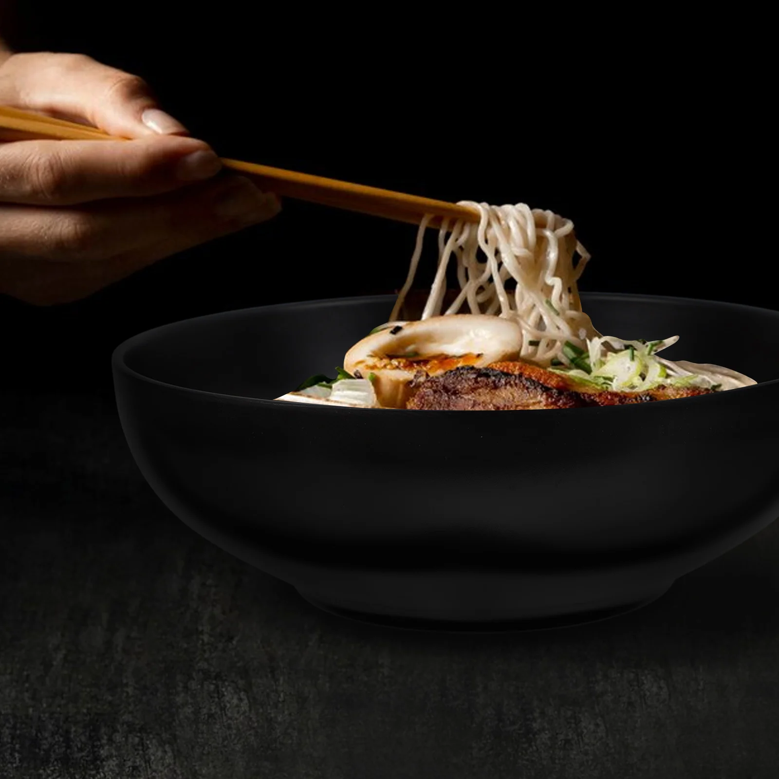 2Pcs Stylish Japanese Ramen Bowls Material Noodle Soup Container Black Creative Design Food Serving Bowls