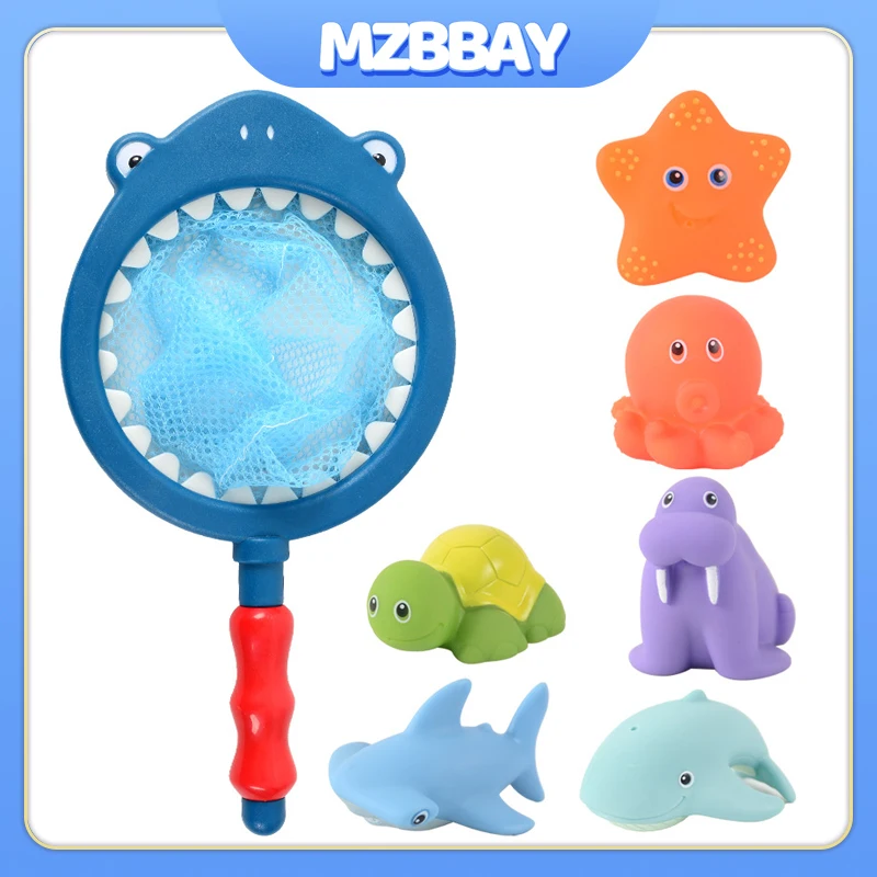 Baby Bath Swimming Pool Paddle Toys Waterproof Bathtub Colorful Toys Cartoon Shark Net Catch Fish Delight Toys Summer Dabble Toy