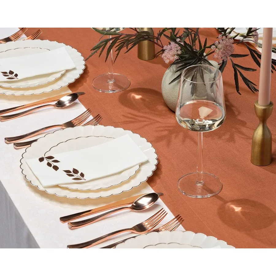 60 قطعة من أطباق العاج الثقيلة مع حواف ذهبية وردية اللون 30 عشاء 30 طبق حلوى مثالي لحفلات الزفاف وحفلات استقبال المولود الجديد