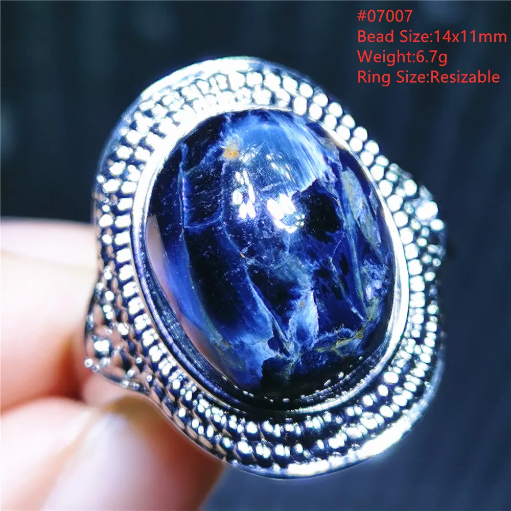 Natural Blue Pietersite Ring Adjustable Namibia Ring Woman Chatoyant Yellow Pietersite Beads Fashion Silver Jewelry Gift AAAAAA